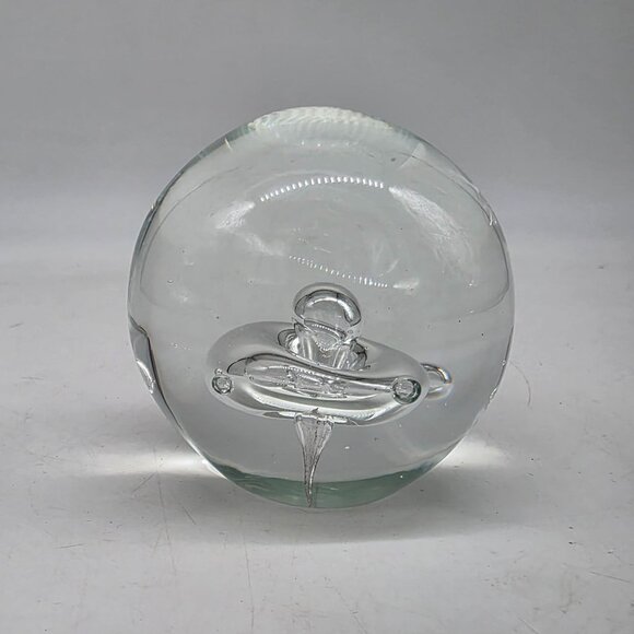 Hand Blown Clear Glass Paperweight With Abstract Design Controlled Bubbles 3" - Picture 8 of 12